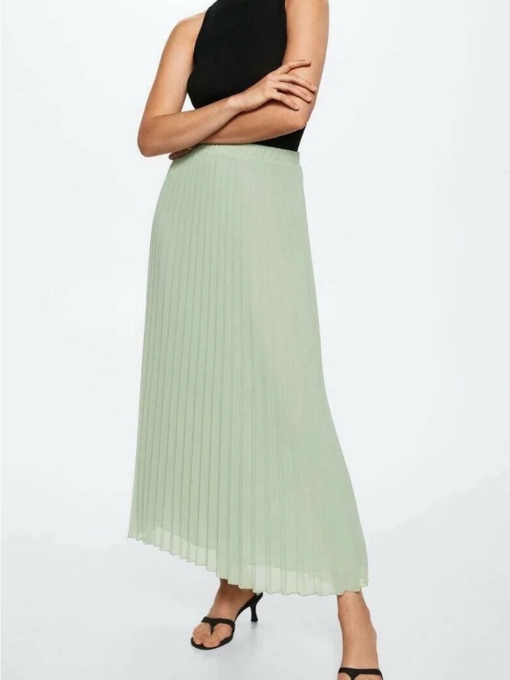 Mango Pleated Maxi Skirt in Sage Green - Women